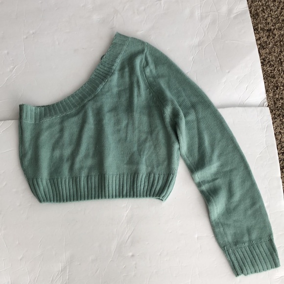 The Vintage Shop Reve Sweater One Shoulder Green Cable Knit SZ L NWT - Picture 6 of 7